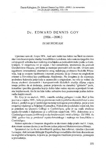 Dr. Edward Dennis Goy (1926.-2000.) / Damir Kalogjera