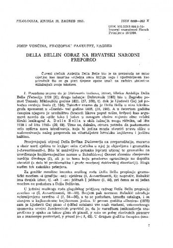 Della Bellin odraz na hrvatski narodni preporod / Josip Vončina