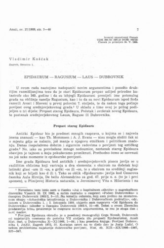 Epidaurum-Ragusium-Laus-Dubrovnik / Vladimir Košćak