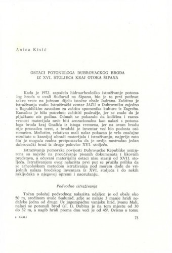 Ostaci potonuloga dubrovačkog broda iz XVI. stoljeća kraj otoka Šipana / Anica Kisić