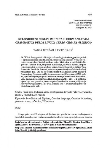 Sklonidbeni sustav imenica u Budmanijevoj Grammatica della lingua serbo-croata (illirica) / Tanja Brešan, Josip Galić