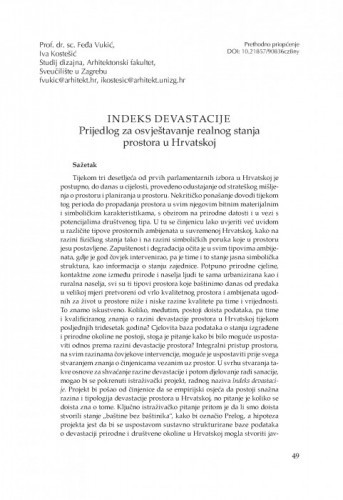 Indeks devastacije : prijedlog za osvještavanje realnog stanja prostora u Hrvatskoj / Feđa Vukić, Iva Kostešić