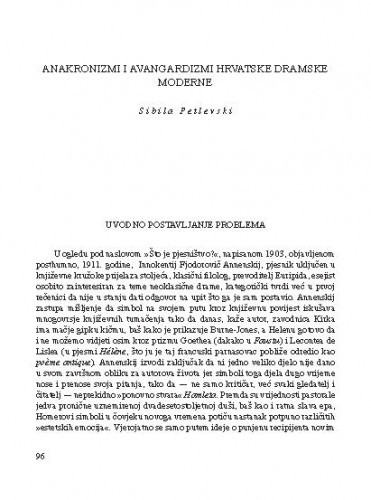 Anakronizmi i avangardizmi hrvatske dramske moderne / Sibila Petlevski