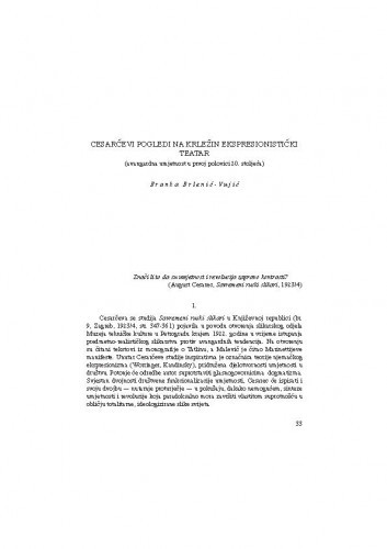 Cesarčevi pogledi na Krležin ekspresionistički teatar / Branka Brlenić-Vujić