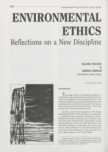 Environmental ethics : reflections on a new discipline / Velimir Pravdić, Zdenka Konrad