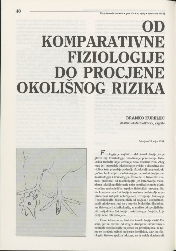 Od komparativne fiziologije do procjene okolišnog rizika / Branko Kurelec
