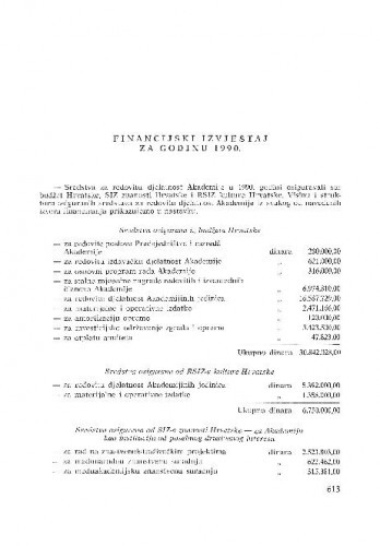 Financijski izvještaj za godinu 1990.