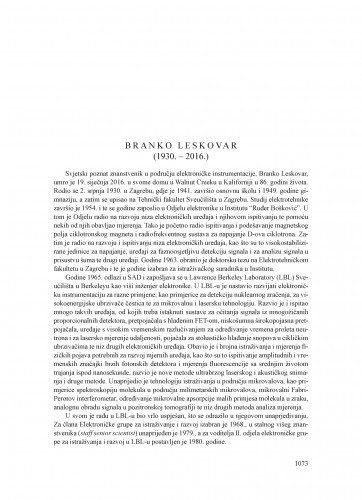 Branko Leskovar (1930.-2016.) : [nekrolog] / Ksenofont Ilakovac