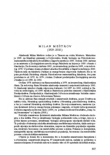 Milan Meštrov (1929.-2010.) : [nekrolog] / Mladen Kerovec