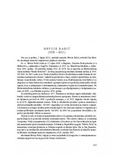 Hrvoje Babić (1929.-2015.) : [nekrolog] / Sibila Jelaska