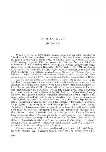 Danilo Klen (1910-1990) : [nekrolozi] / Lujo Margetić