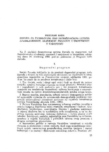 Program rada Zavoda za znanstveni rad Istraživačkog centra JAZU u Varaždinu