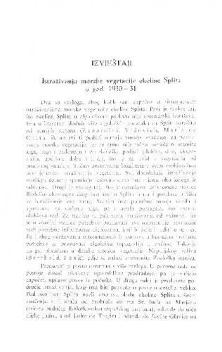 Istraživanje morske vegetacije okoline Splita u god. 1930-31 / V. Vouk