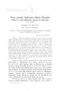 Nova poezija Splićanina Marka Marulića : prilog za reviziju bibliografije njegovih hrvatskih djela / F. Fancev