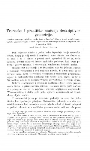 Teoretsko i praktičko značenje deskriptivne geometrije / J. Majcen