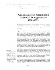 Godišnjak "Stari medjimurski kolendar" iz Nagykanizse 1920.-1923. / Ivana Puzak