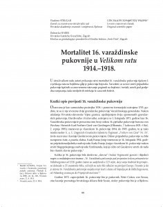 Mortalitet 16. varaždinske pukovnije u Velikom ratu 1914.-1918 / Vladimir Strugar ; Dubravko Habek