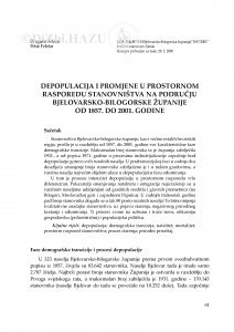 Depopulacija i promjene u prostornom rasporedu stanovništva na području Bjelovarsko-bilogorske županije od 1857. do 2001. godine / Dragutin Feletar, Petar Feletar