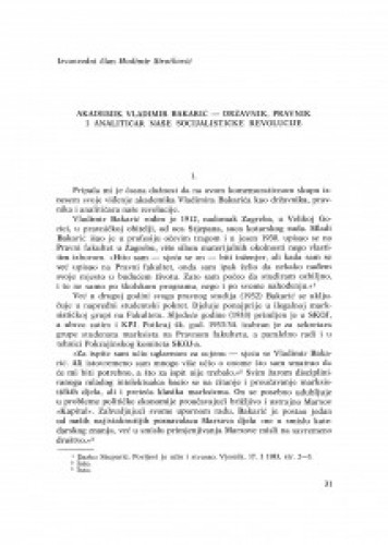 Akademik Vladimir Bakarić - državnik, pravnik i analitičar naše socijalističke revolucije / H. Sirotković