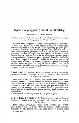 Izprave o progonu vješticah u Hrvatskoj / Ivan Tkalčić