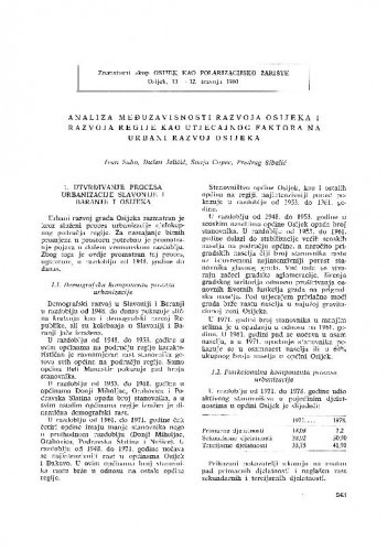 Analiza međuzavisnosti razvoja Osijeka i razvoja regije kao utjecajnog faktora na urbani razvoj Osijeka / I. Sabo, D. Jeličić, S. Cupec, P. Šibalić