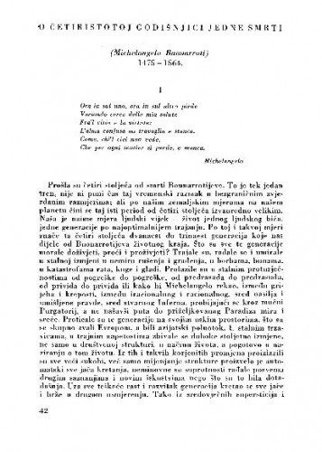 O četiristotoj godišnjici jedne smrti : (Michelangelo Buonarroti) 1475-1564 / Lj. B.
