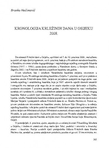 Kronologija Krležinih dana u Osijeku 2008. : [prilog] / Branko Hećimović