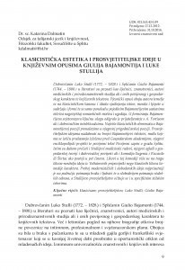 Klasicistička estetika i prosvjetiteljske ideje u književnim opusima Giulija Bajamontija i Luke Stullija / Katarina Dalmatin